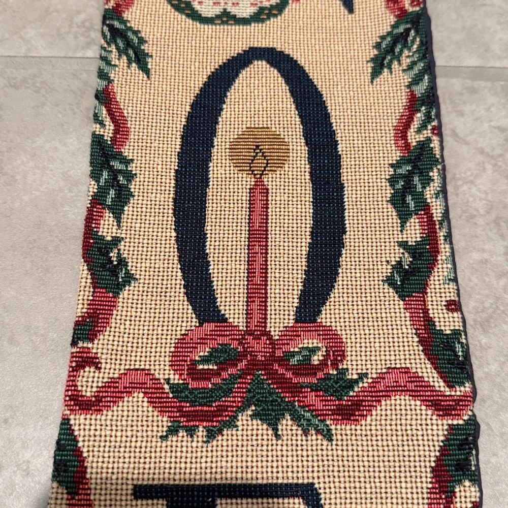 Vintage NOEL Needlepoint Vertical Tapestry Wall Hanging in Cream and Navy